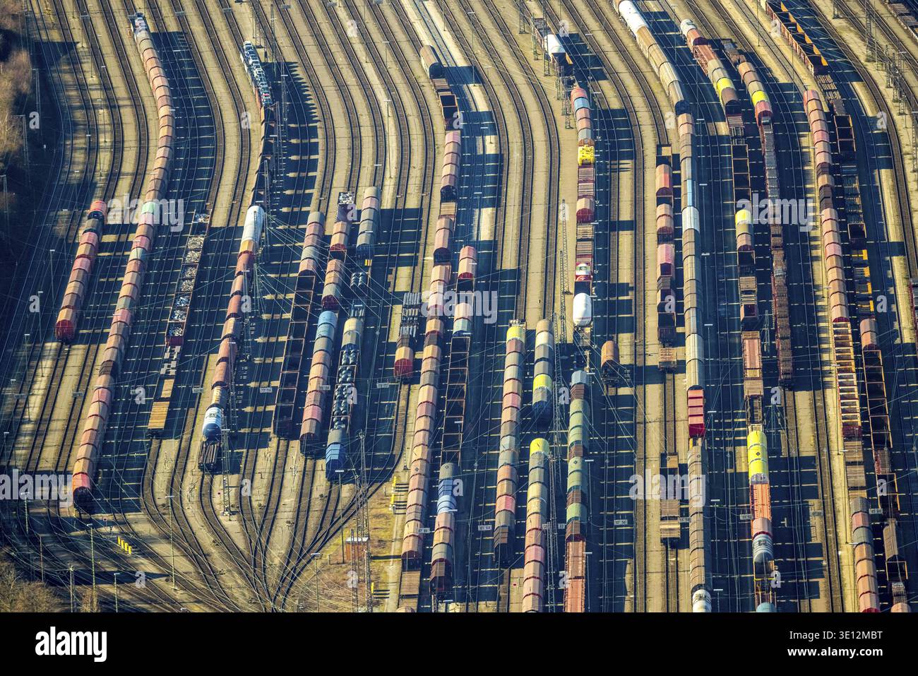 Freight Train Shape Aerial view, marshalling yard porch with freight trains, shapes and ...