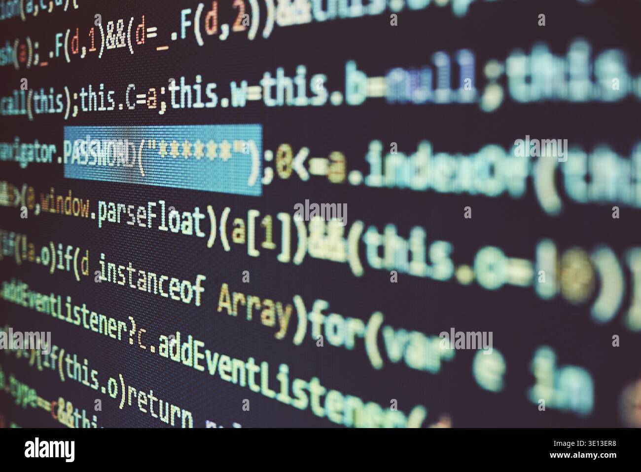 Security and threat in cyberspace. User password. Data security and protection. Programming code. Abstract computer script. Software developer program Stock Photo
