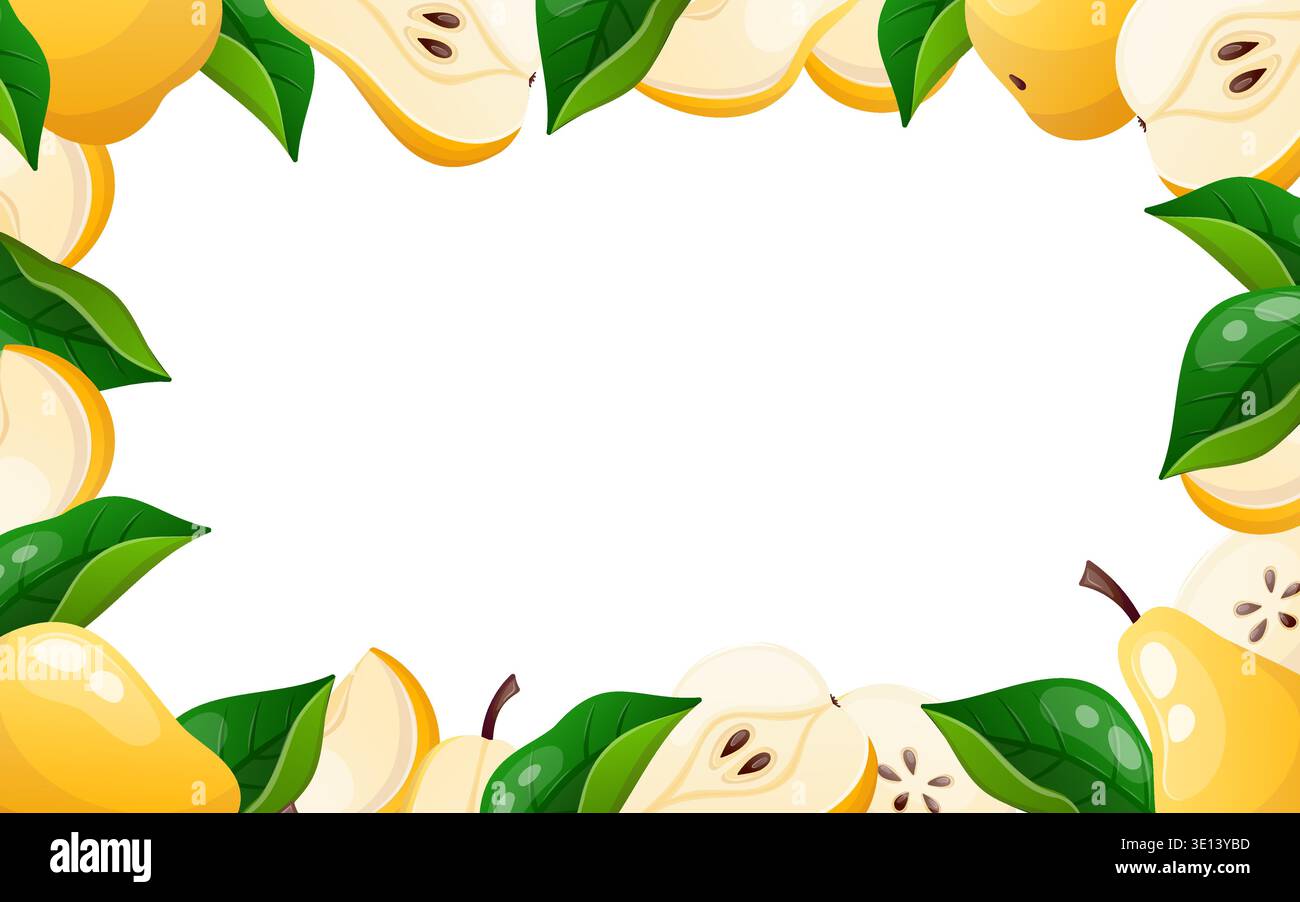 Vector frame featuring pears with green leaves Stock Vector