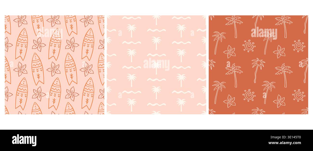 Beach Hawaii boho seamless patterns collection Stock Vector