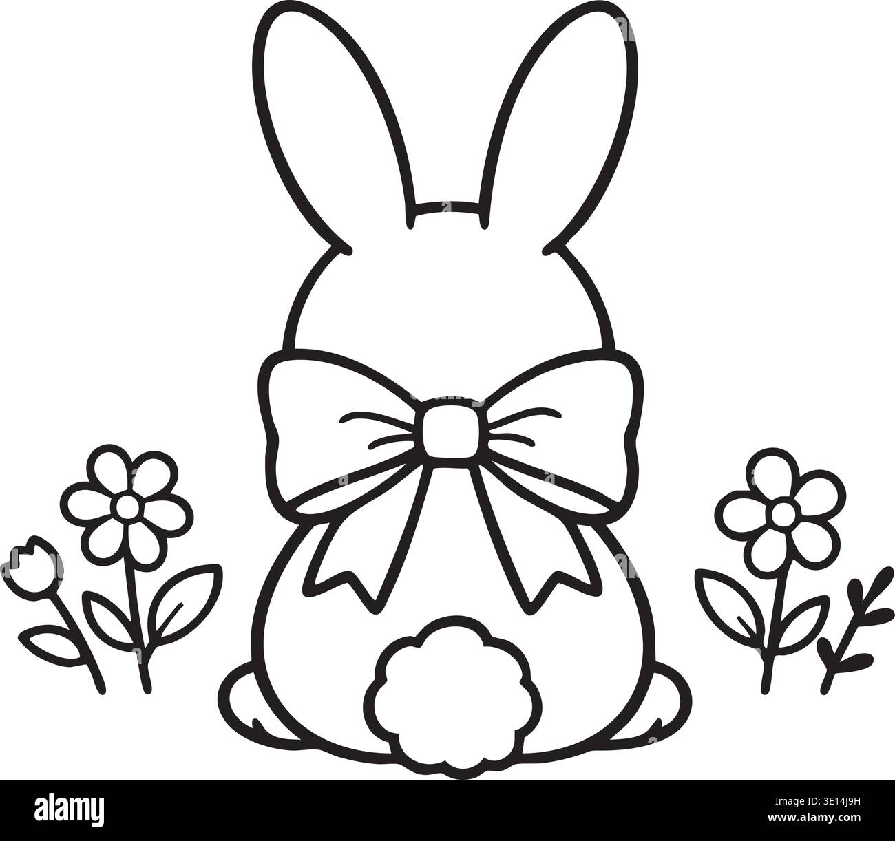 Bunny with bow and flowers decorative Easter illustration Stock Vector
