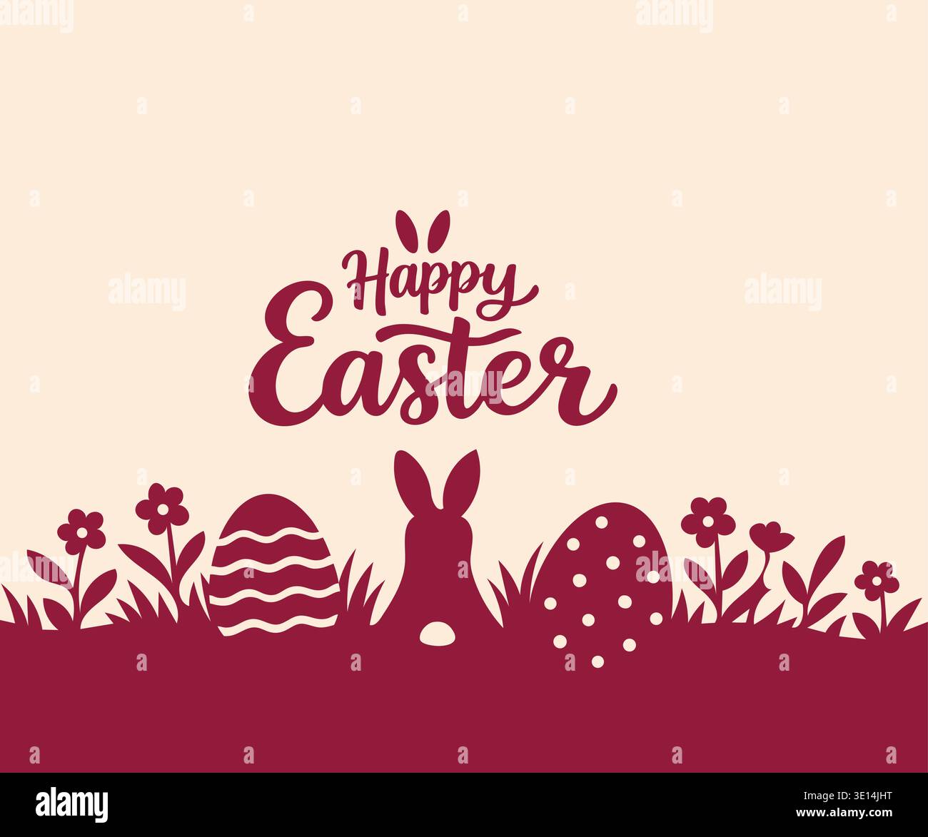 Happy Easter rabbit silhouette with eggs spring holiday illustration Stock Vector