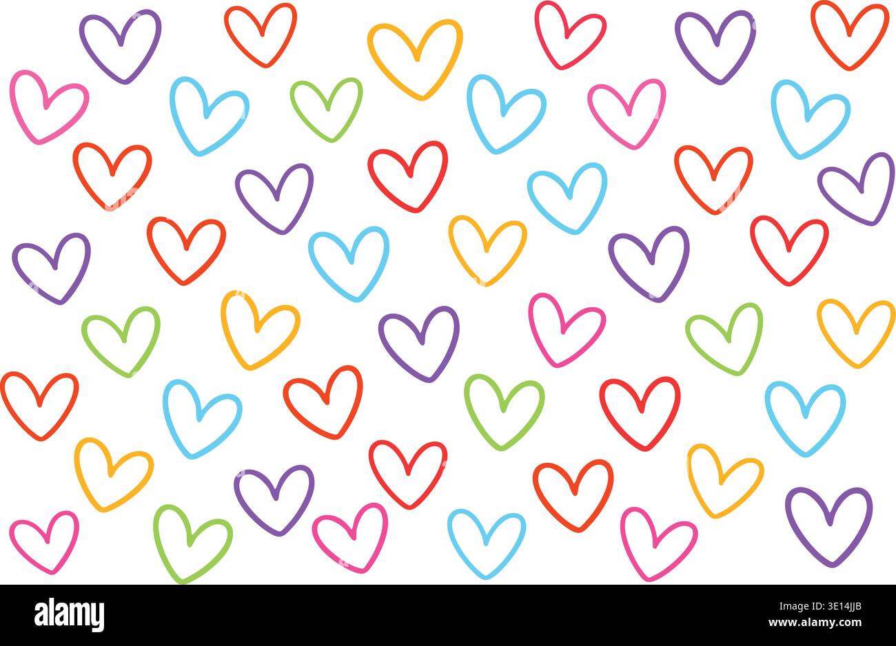 Colorful hand drawn heart doodle pattern romantic seamless background Stock Vector