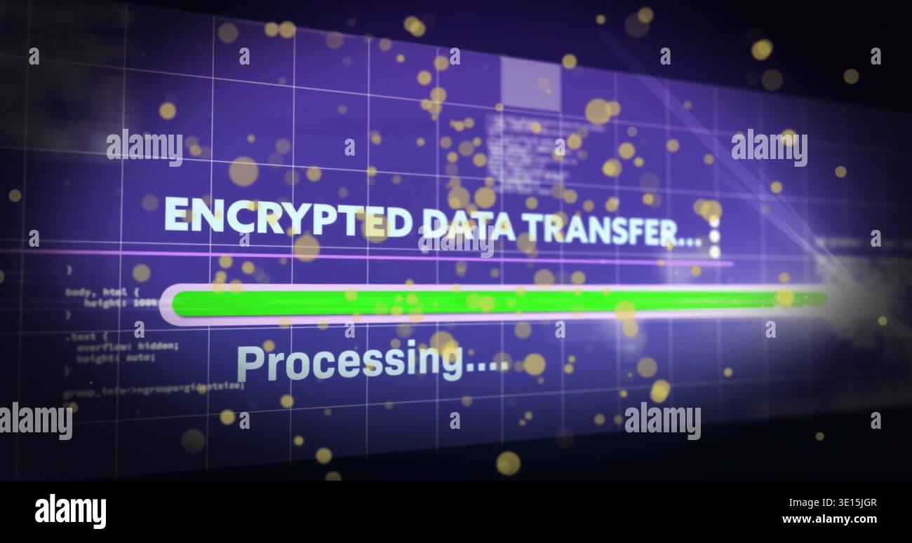 Image Transfer Photo Image Processing Displaying wide monitor showing ENCRYPTED DATA TRANSFER, Processing ...