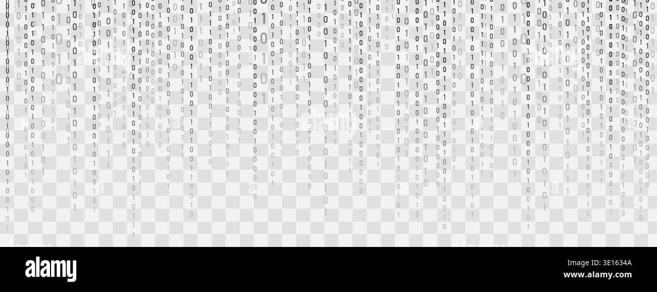 Abstract binary code Rain. Light effect on data flow with programming symbols. Futuristic technology backdrop. Vector illustration on transparent Stock Vector