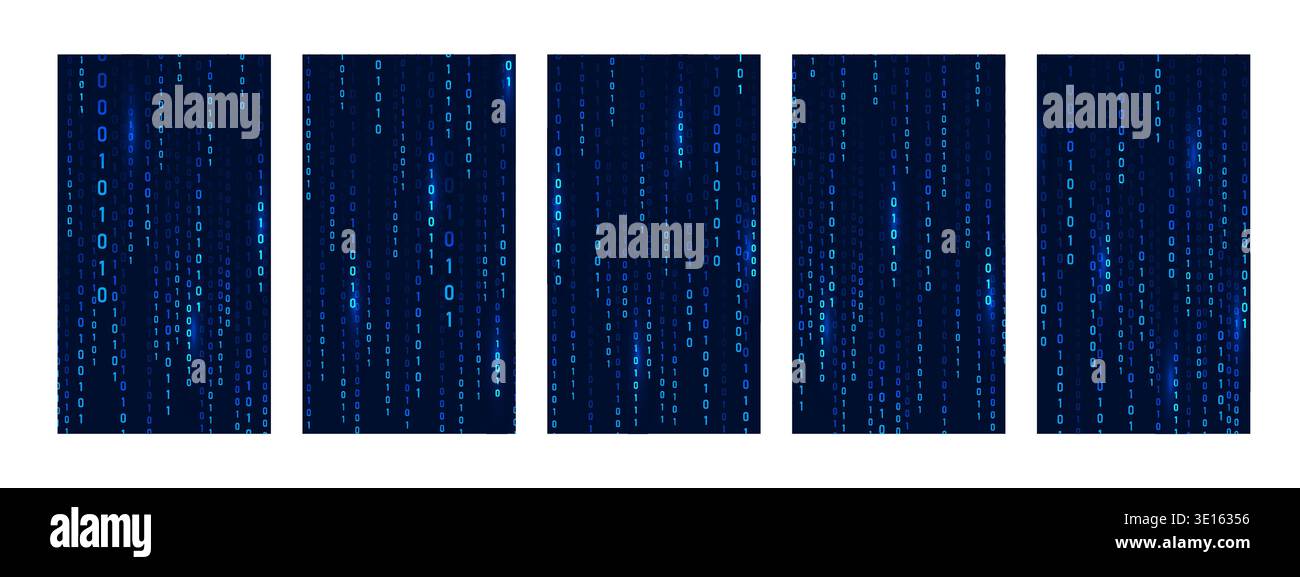 Binary Rain background. Hacker code and falling numbers. Blue futuristic cyberspace. Vector illustration Stock Vector