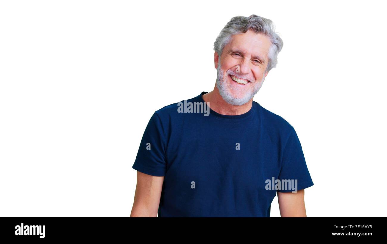 Senior man smiling broadly, experiencing happiness and joy Stock Photo