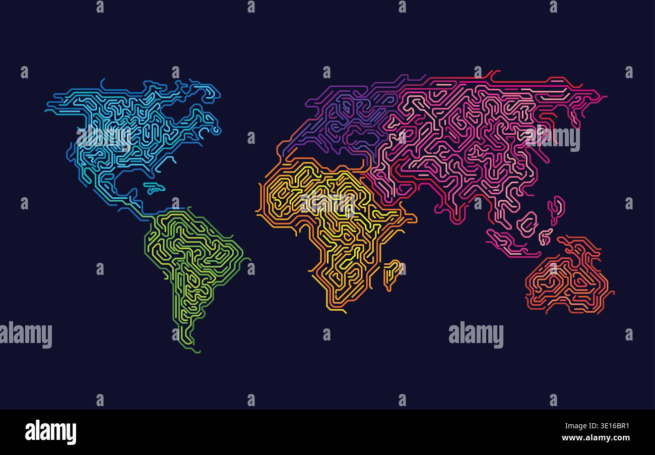 vector of colourful world map continents Stock Vector