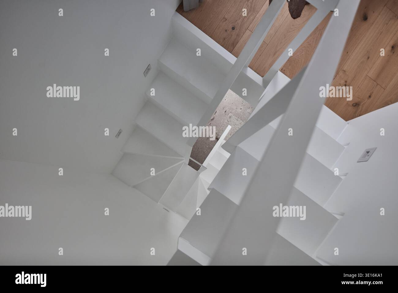 Abstract white stair composition with sharp geometric lines. Stock Photo
