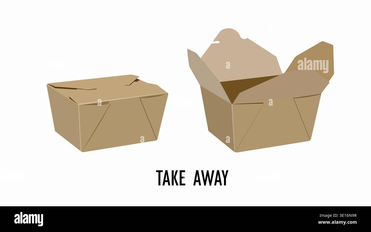 Color take away food box set icon, open and closed takeaway container ...