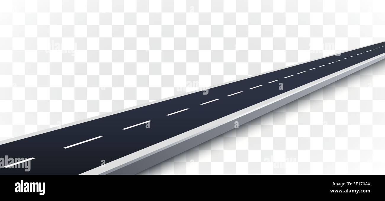 Empty straight road with dashed lines in a long perspective view, symbolizing journey and progress. Vector illustration. Stock Vector