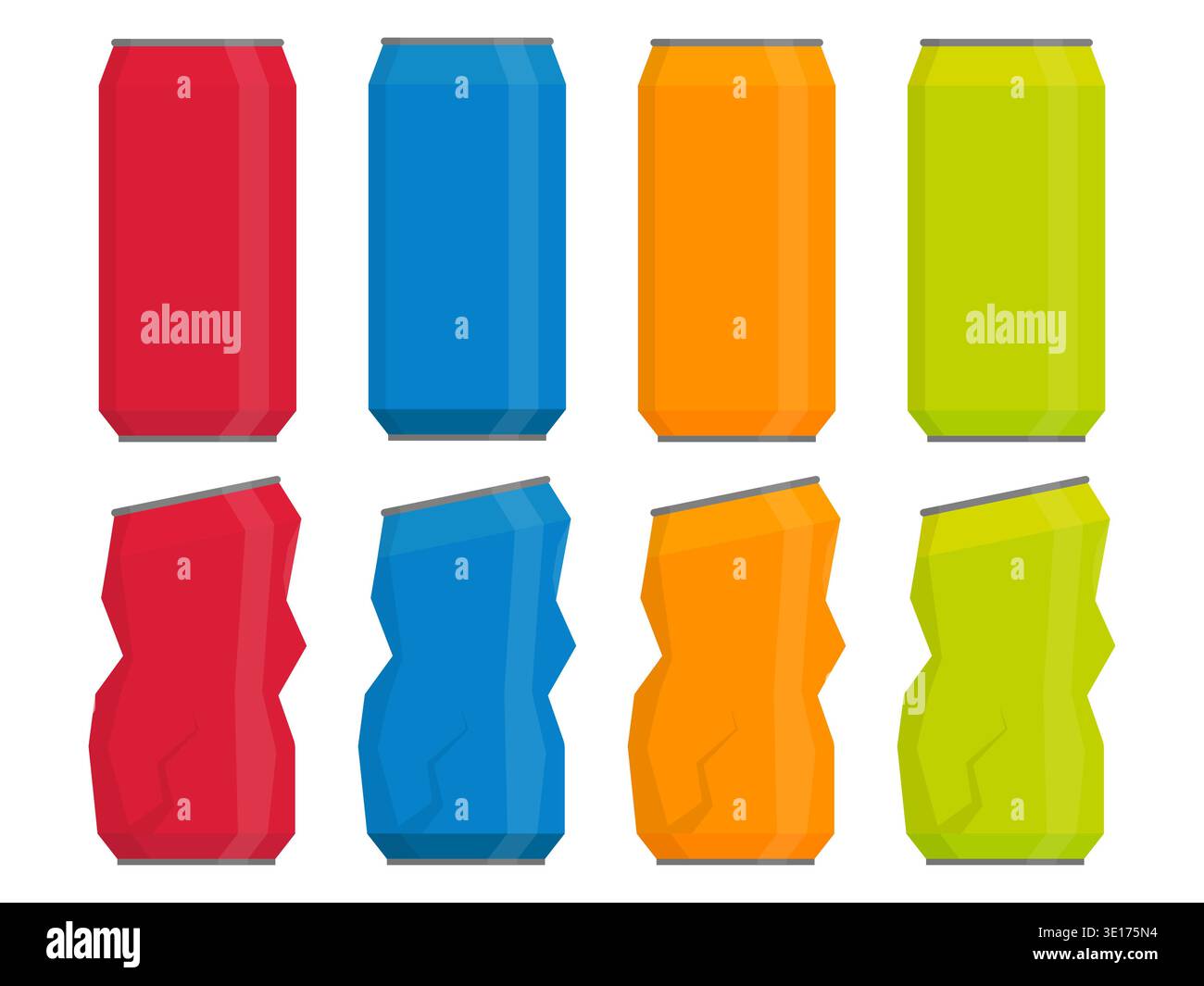 Set of crushed and new soda cans isolated on white background Stock Vector