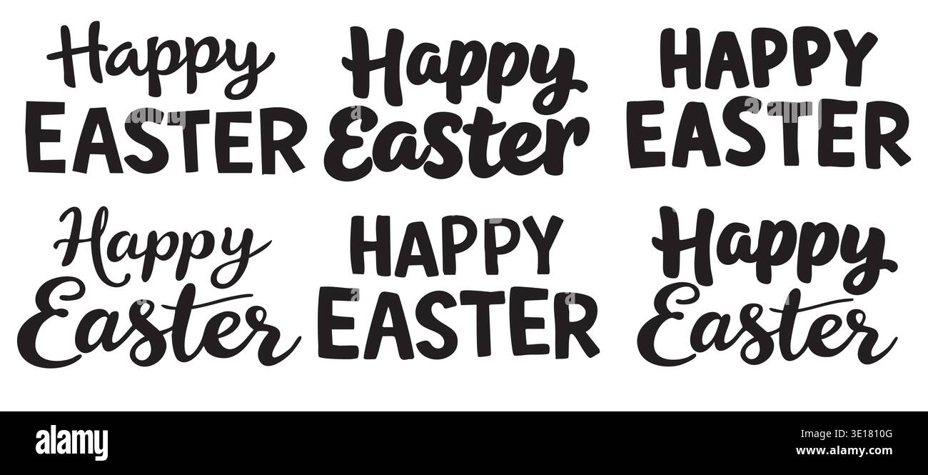 Happy Easter lettering set Black and white  Stock Vector