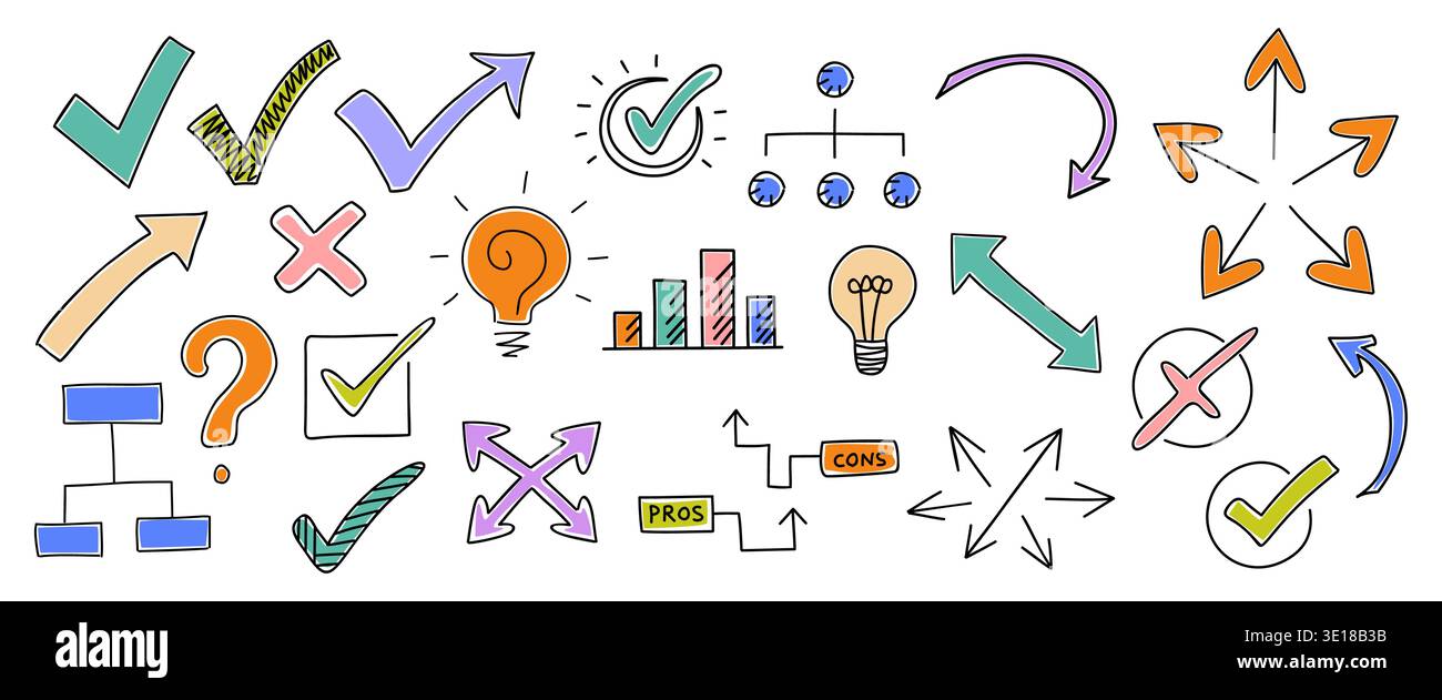 Colored icons show thinking and decision making Stock Vector