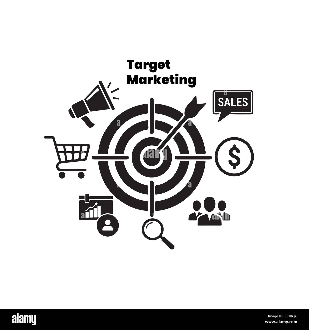 Target Marketing Strategy - Bullseye and Business Growth Icon Set Stock ...