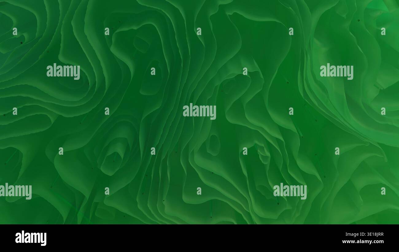 Green abstract fluid wavy contour lines background texture creating organic layers Stock Photo