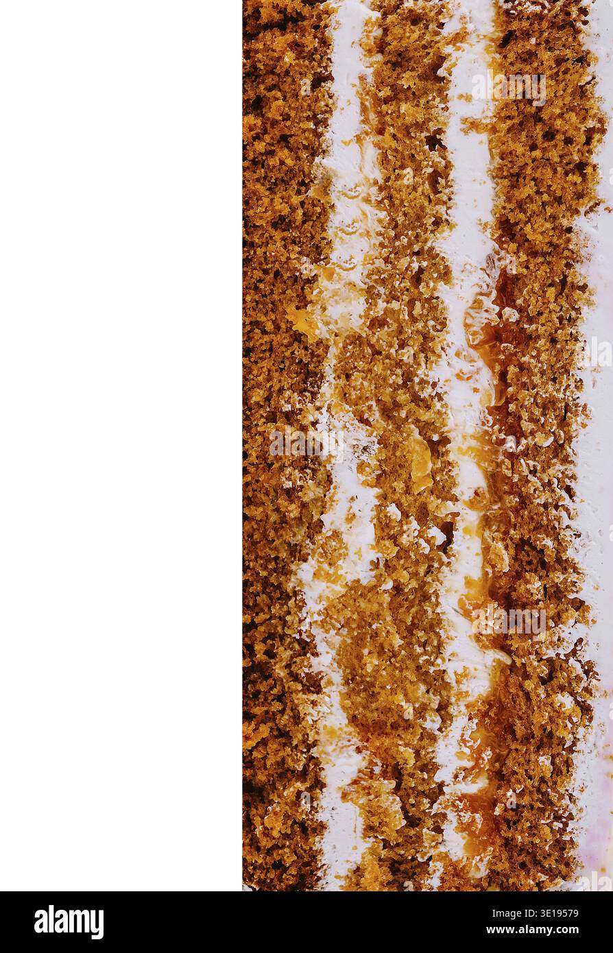 Close up image showcasing the delicious layers of cake, filling, and texture Stock Photo