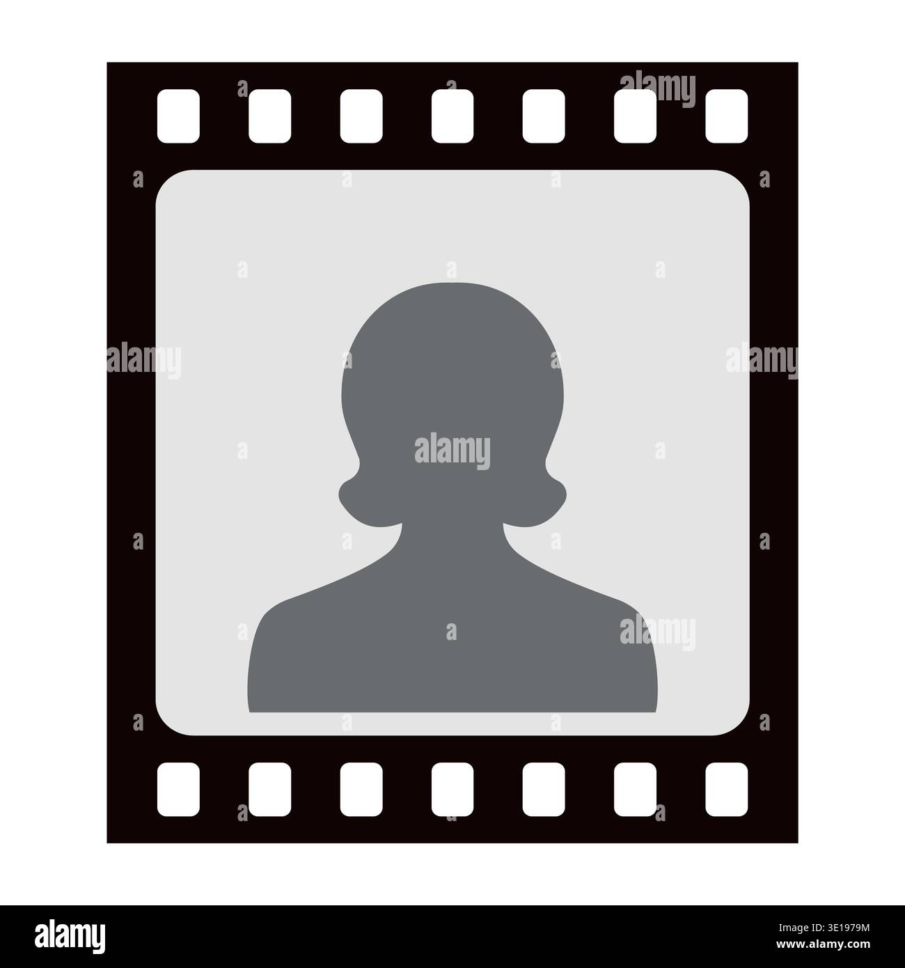 Filmstrip silhouette female avatar profile icon, filmstrip cinematic media Stock Vector