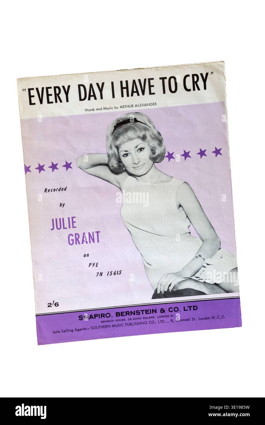 1964 sheet music of Every Day I Have To Cry as recorded by Julie Grant. Stock Photo