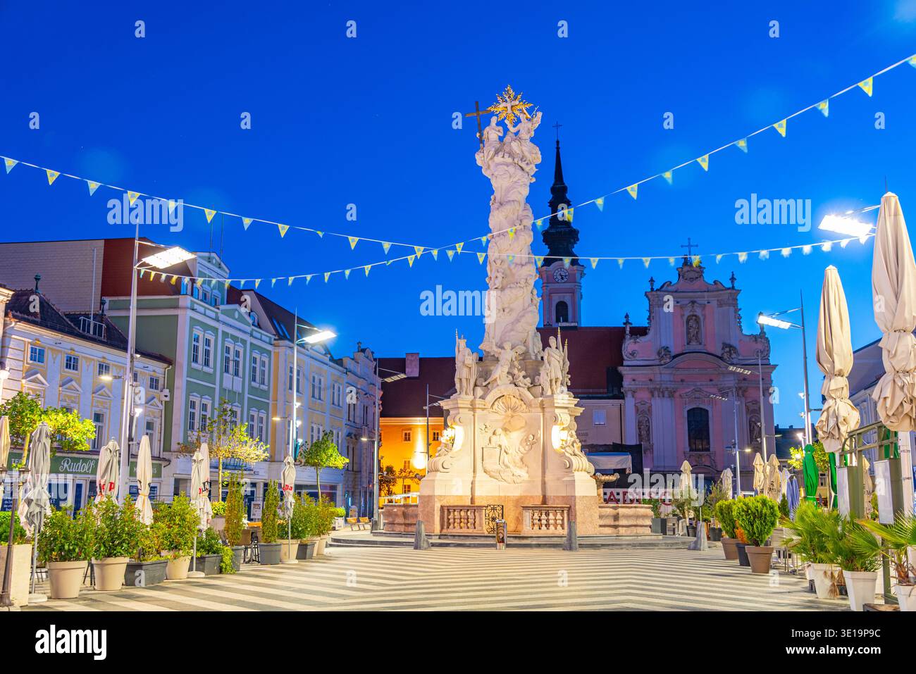 Sankt Polten, Austria, August 24, 2025: Sunrise view of Rathausplatz at Sankt Polten, Austria.IMAGE Stock Photo