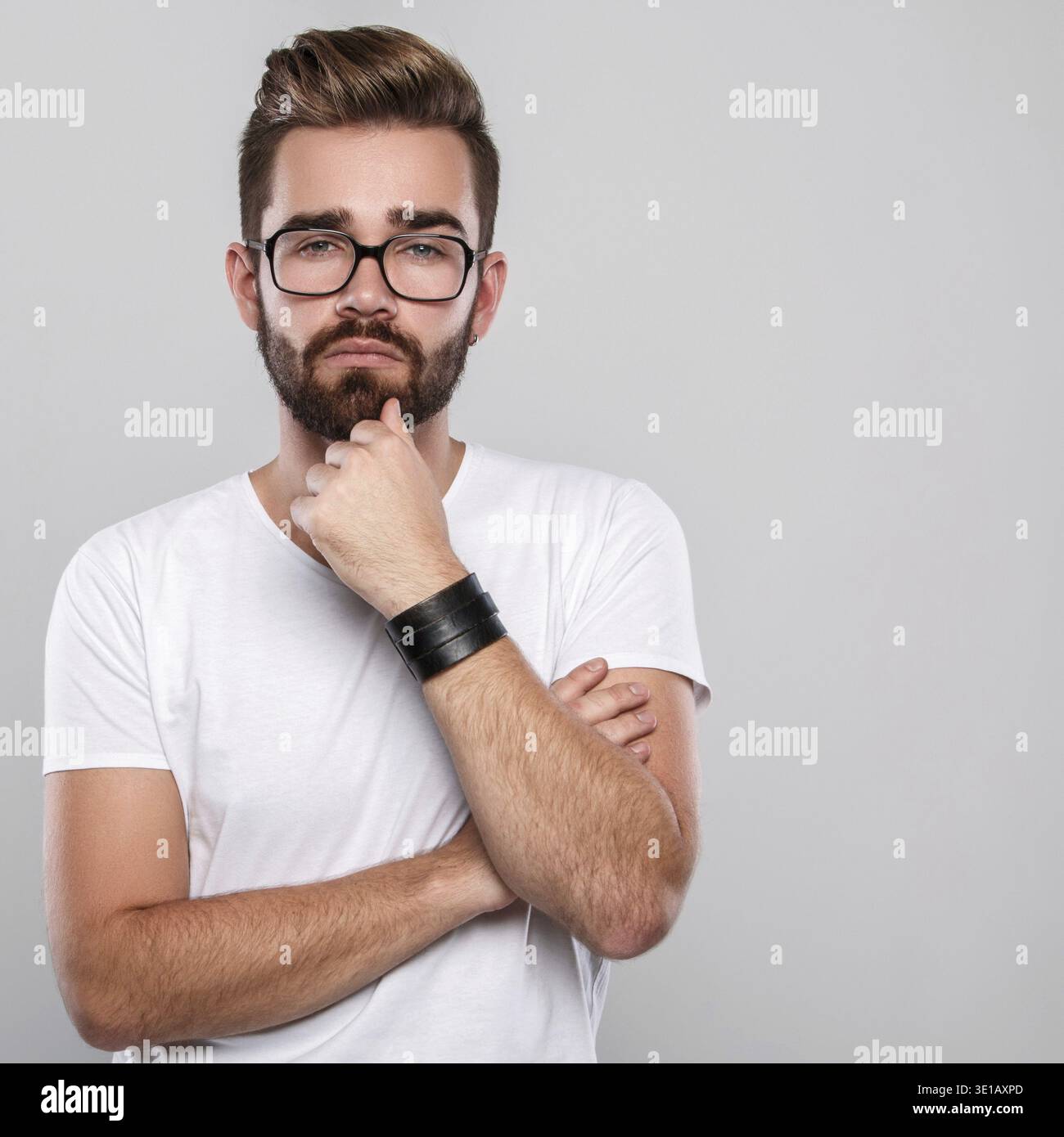 Stylish bearded man in eyeglasses Stock Photo