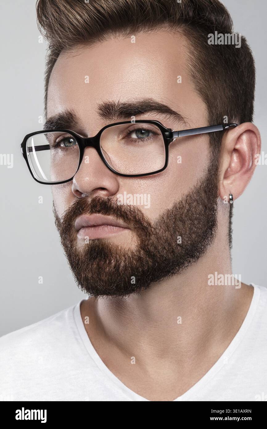 Stylish bearded man in eyeglasses Stock Photo