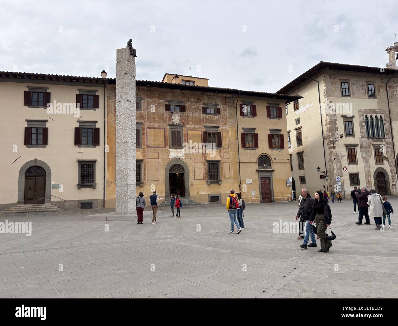 Piazza dei Cavalieri, Florence, Italy. Vasari redesign, Scuola Normale. Tourists walking in historic square. Stock Photo