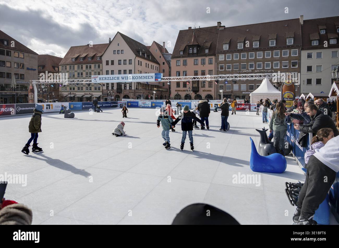 Nuremberg Winter World, a figure rink on the main market from January to March, Nuremberg, Middle Franconia, Bavaria, Germany Stock Photo