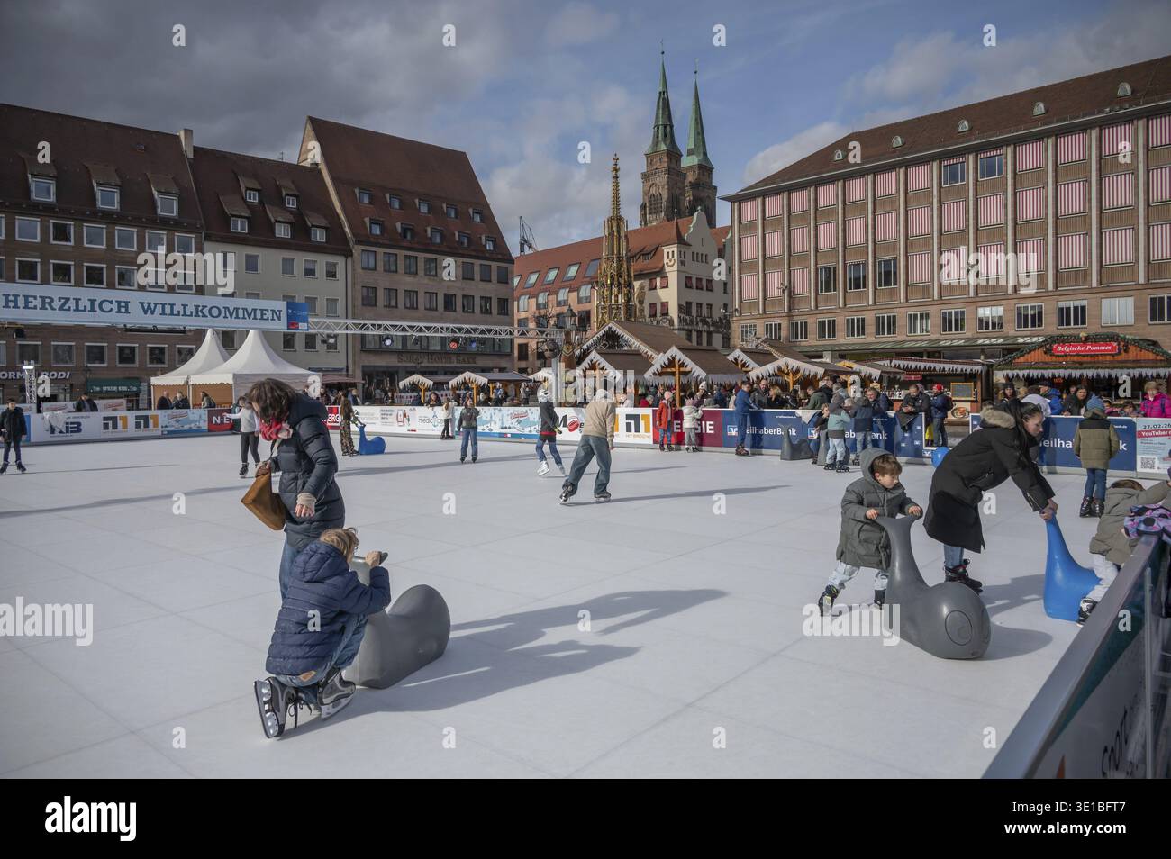 Nuremberg Winter World, a figure rink on the main market from January to March, Nuremberg, Middle Franconia, Bavaria, Germany Stock Photo