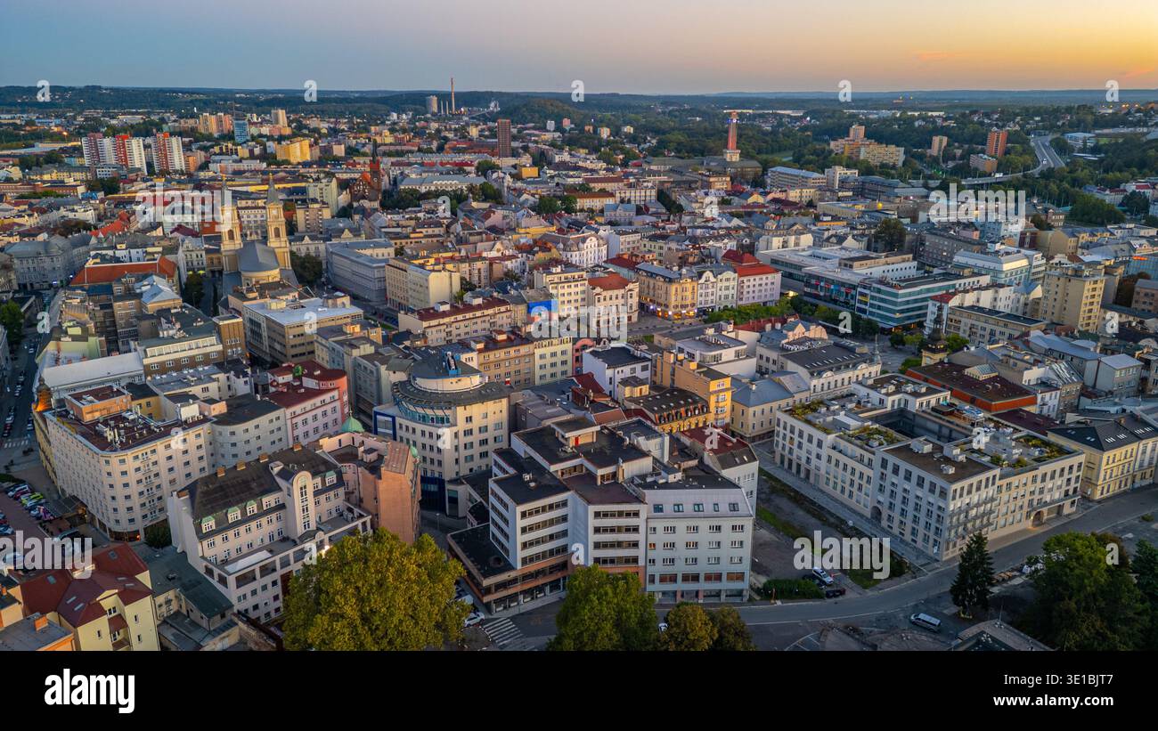 Panorama view of city center of Ostrava during sunrise, Czech republic.IMAGE Stock Photo
