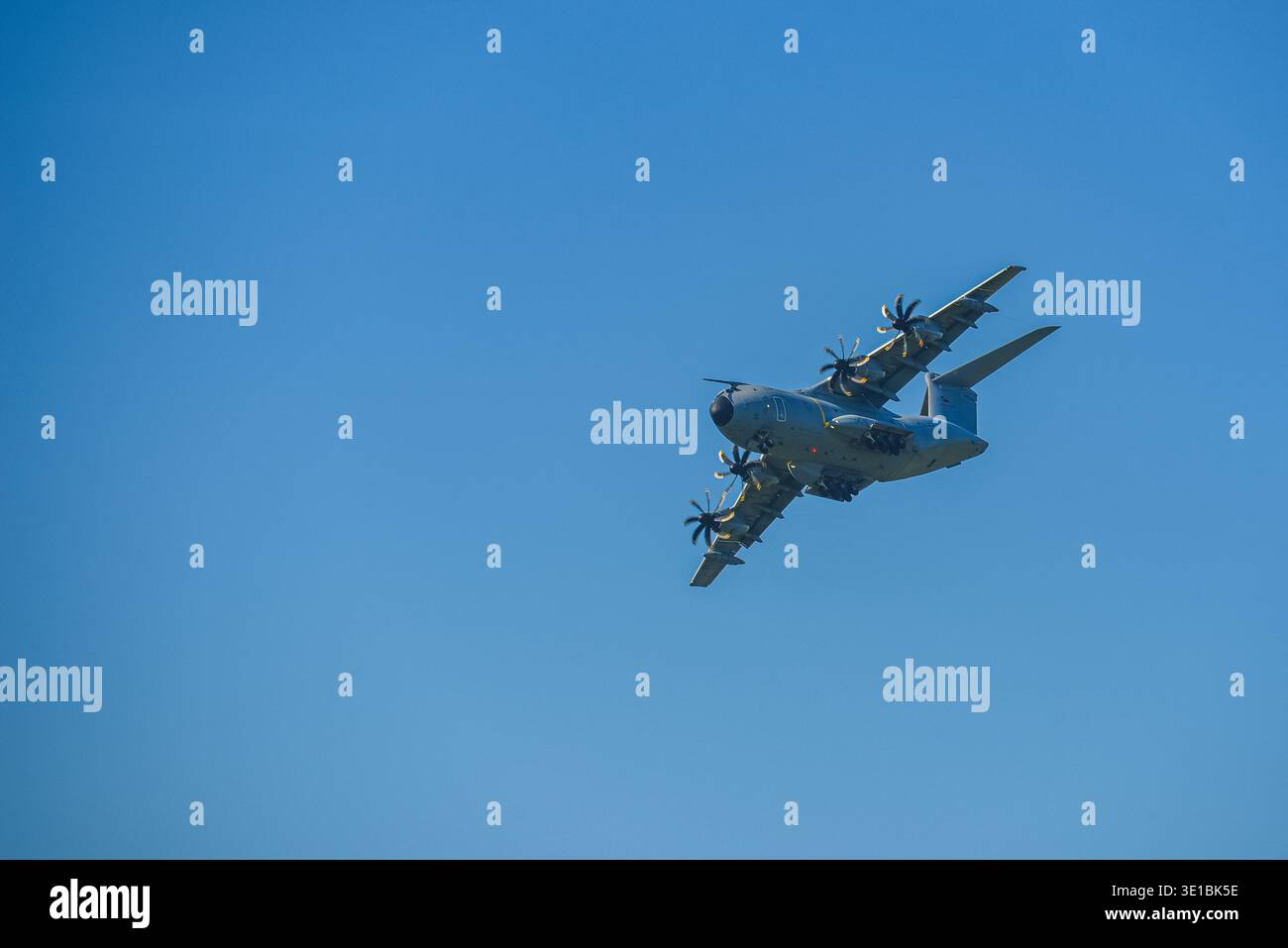 Airbus A400M Atlas in flight on blue sky in Czech republic.IMAGE Stock Photo