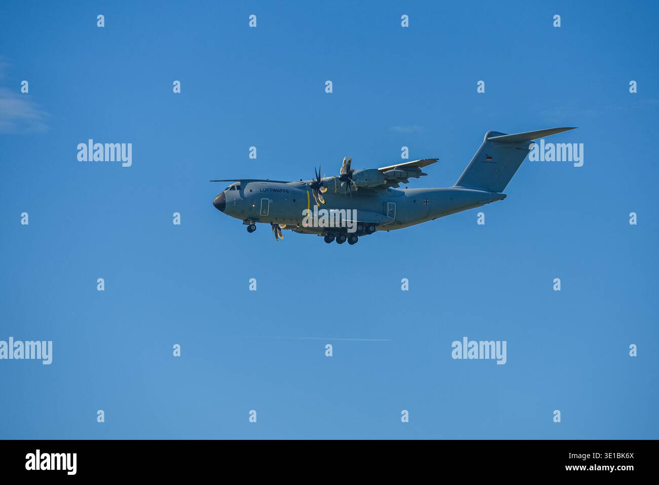 Airbus A400M Atlas in flight on blue sky in Czech republic.IMAGE Stock Photo