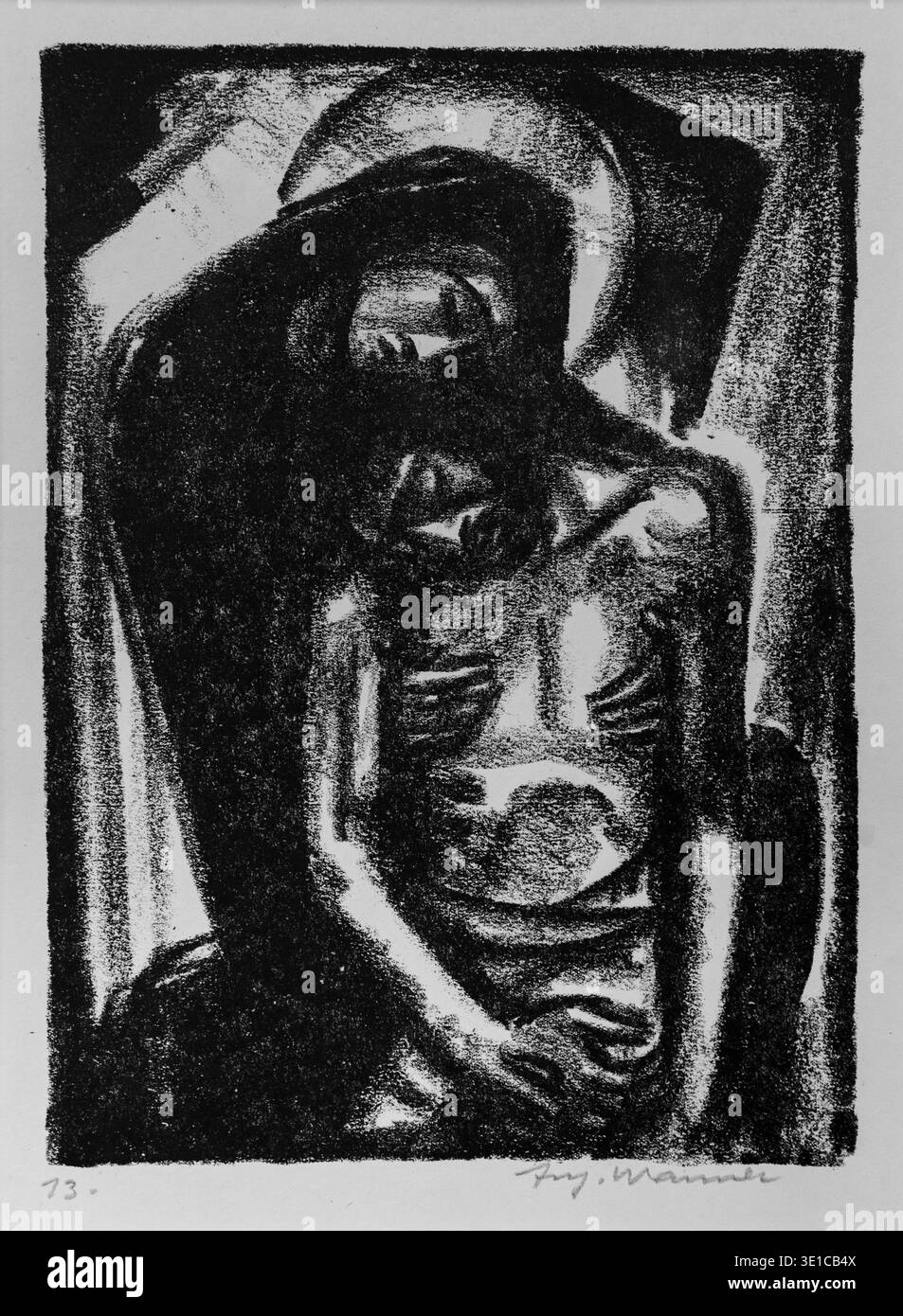 Piet�� as the 13th Station of the Way of the Cross, Charcoal Print in Antoniuskirche (St Anthony Church), Basel, Switzerland. Stock Photo