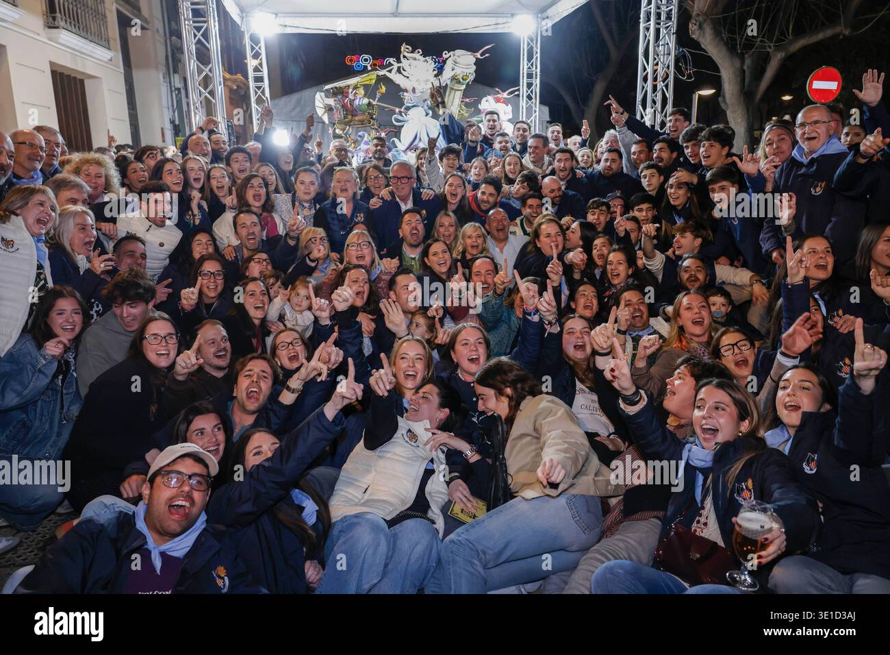 Celebration of falleros next to the falla infantil Espartero-Ramón y ...