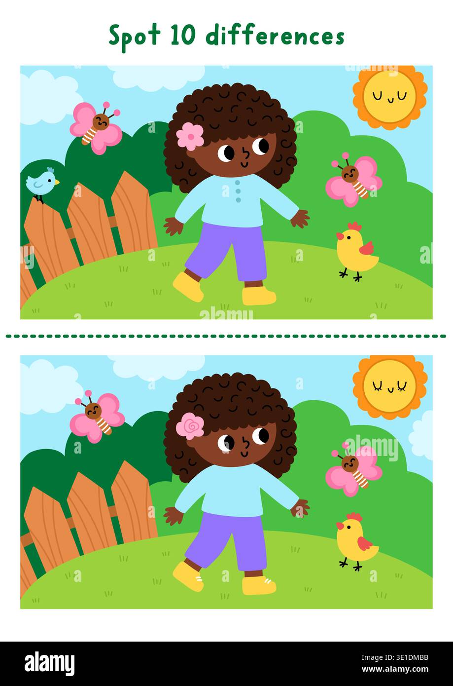 Garden find differences game for children. Spring educational activity ...