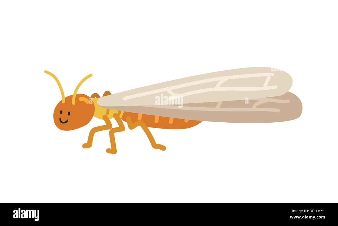 Termite alate cartoon clipart. Cute flying termite alate (Isoptera) vector illustration. Animal in flat style. Insects and anthropods concept isolated Stock Vector