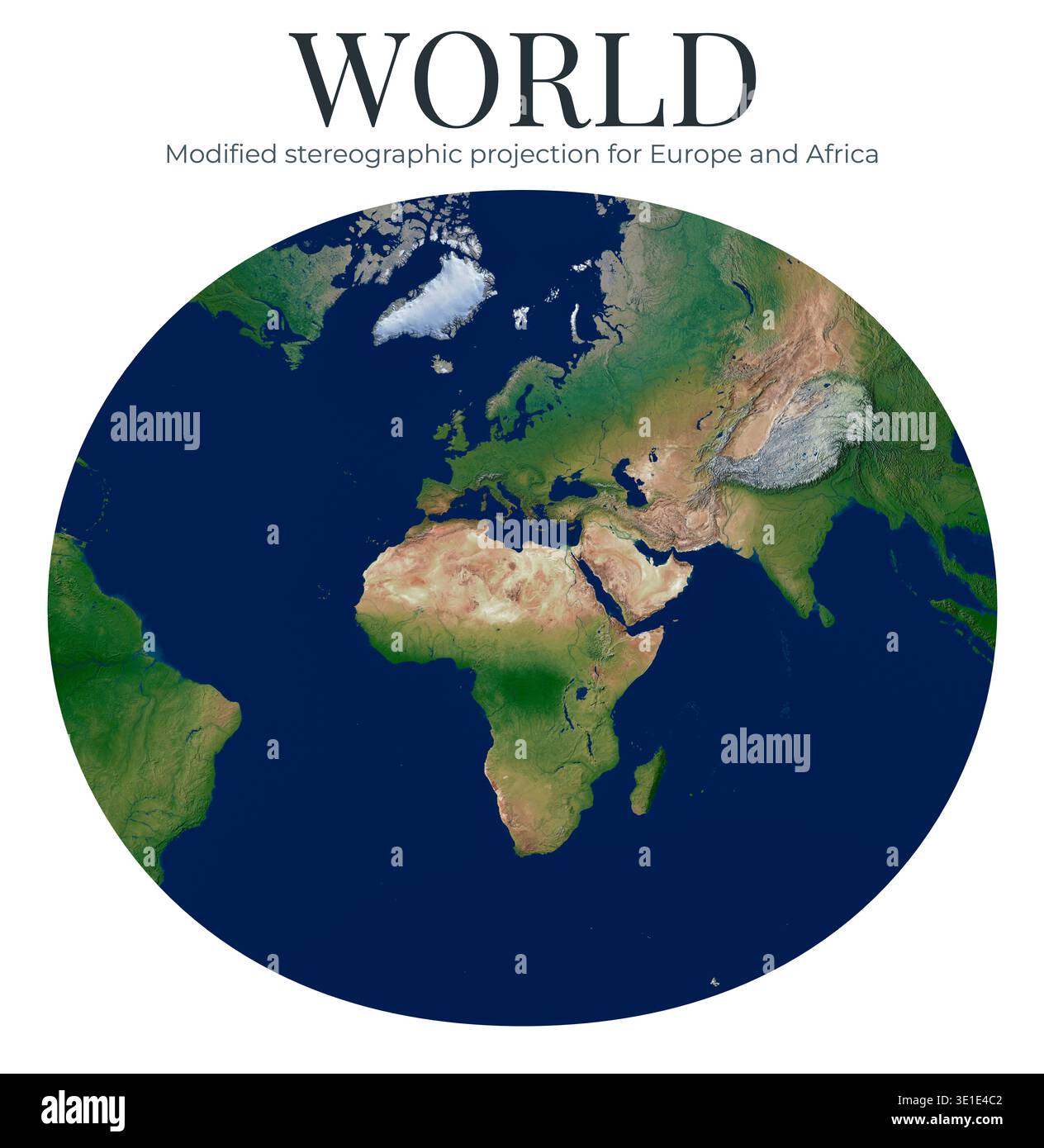 Physical Projection World Map. Modified stereographic projection for Europe and Africa ...