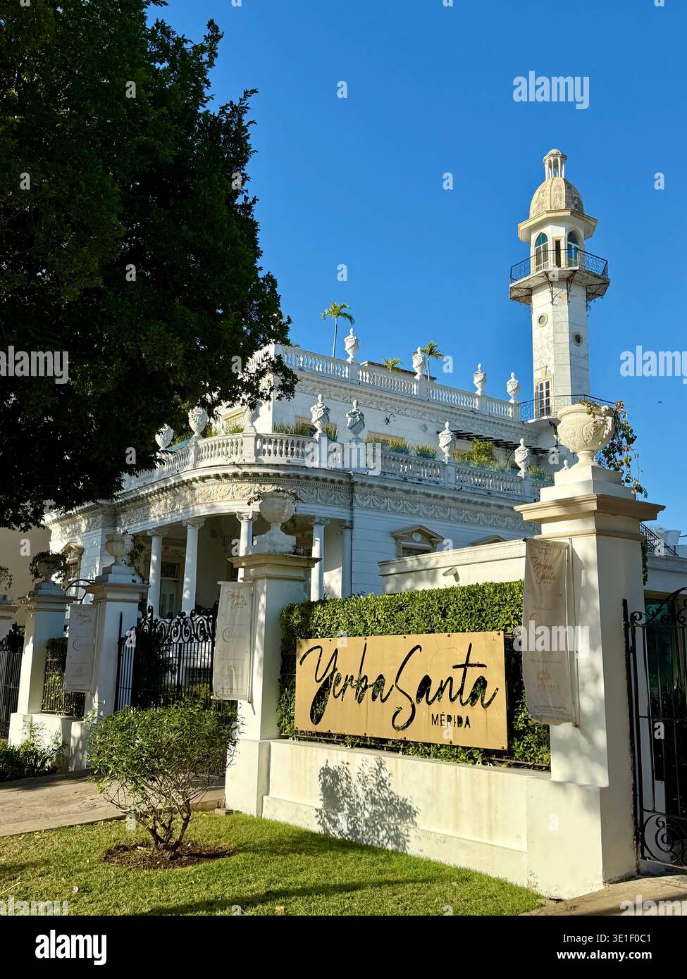 Historical El Minaret 19th century Mansion with restaurant Yerba Santa inside,, Paseo de Montejo, Merida, Yucatan Stock Photo