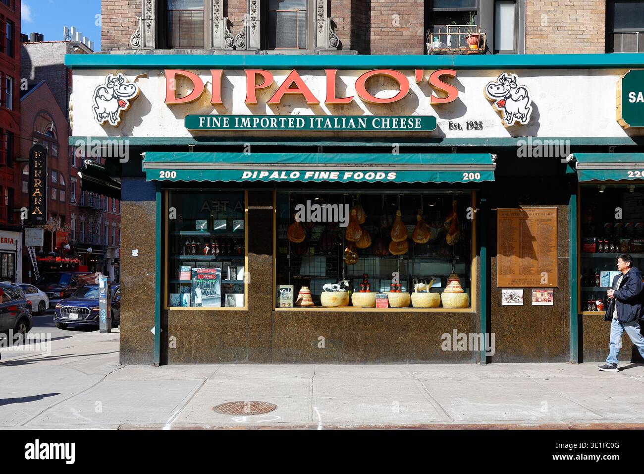 Di Palo's Fine Foods, 200 Grand St, New York. NYC storefront of an Italian cheese shop and grocery store in Manhattan's Little Italy/Chinatown. Stock Photo