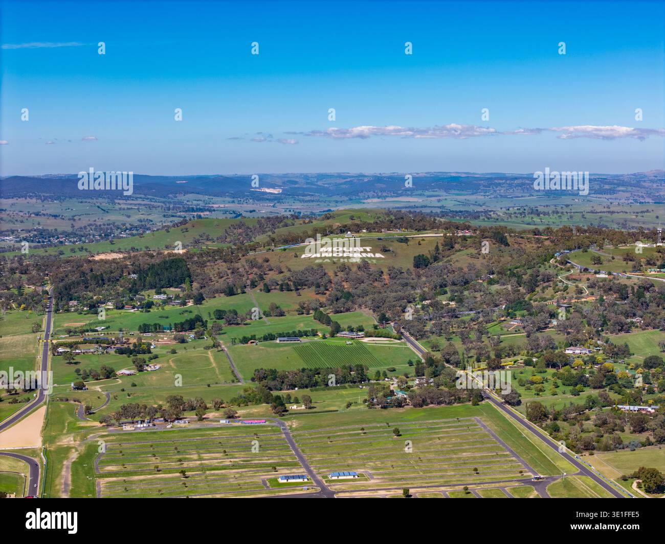 An aerial photograph captures Mount Panorama Motor Racing Circuit ...