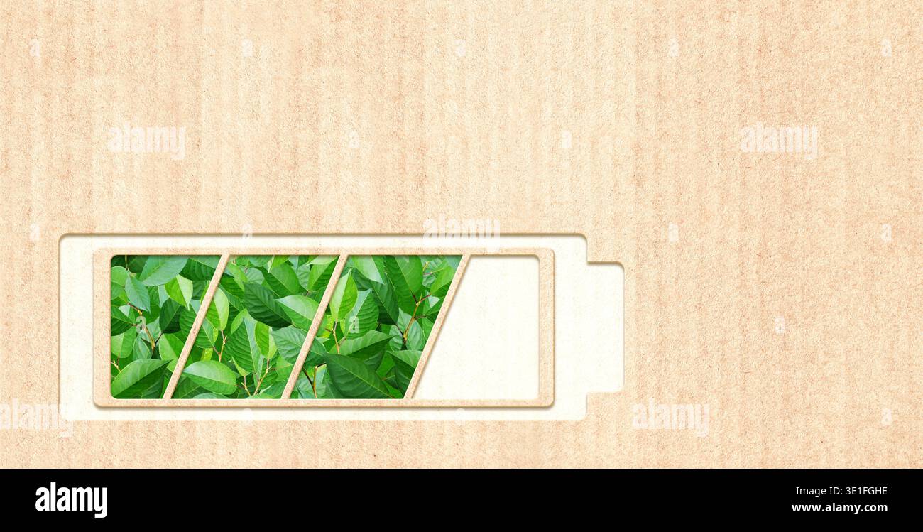 Horizontal backdrop with eco battery charge indicator. Ecology, go ...