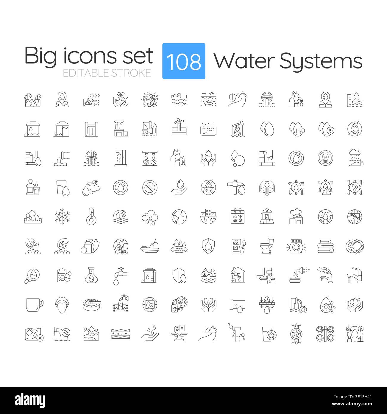 Water systems line icons big set Stock Vector