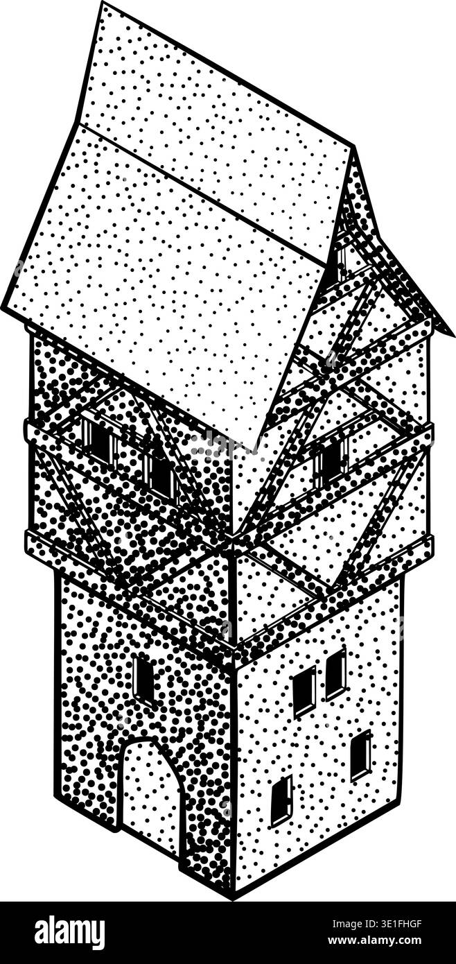 Medieval Building Map Icon Vintage Illustration Stock Vector