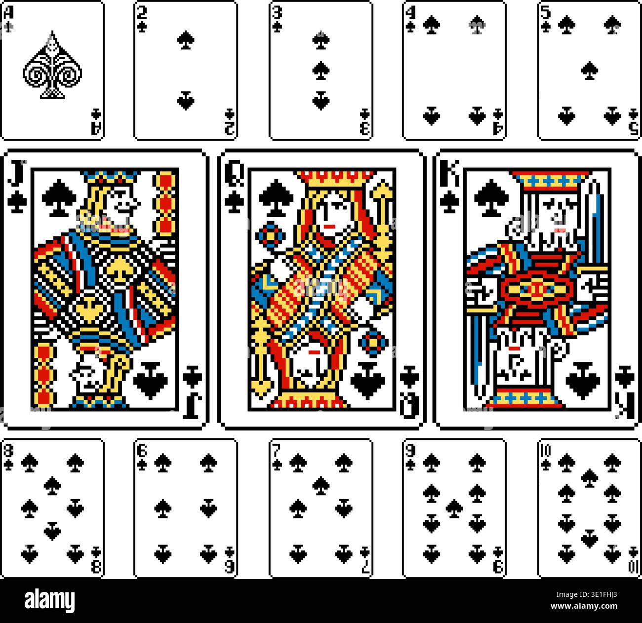 Pixel Art Playing Card Deck Spades Cards Design Stock Vector