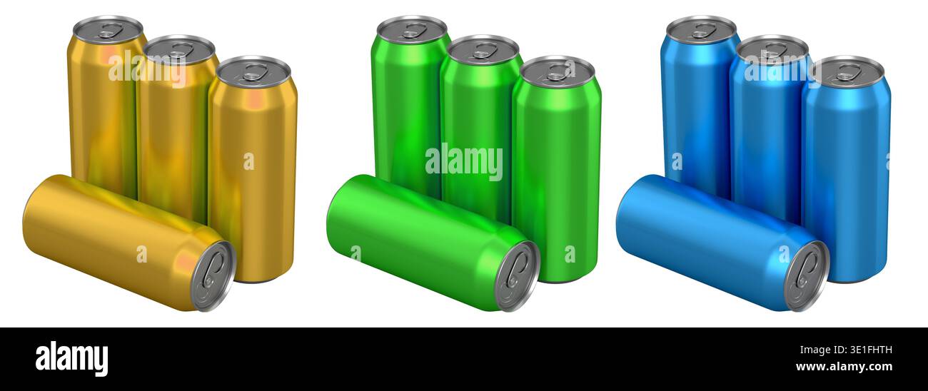 Set of shiny colorful aluminum beverage cans isolated on white ...