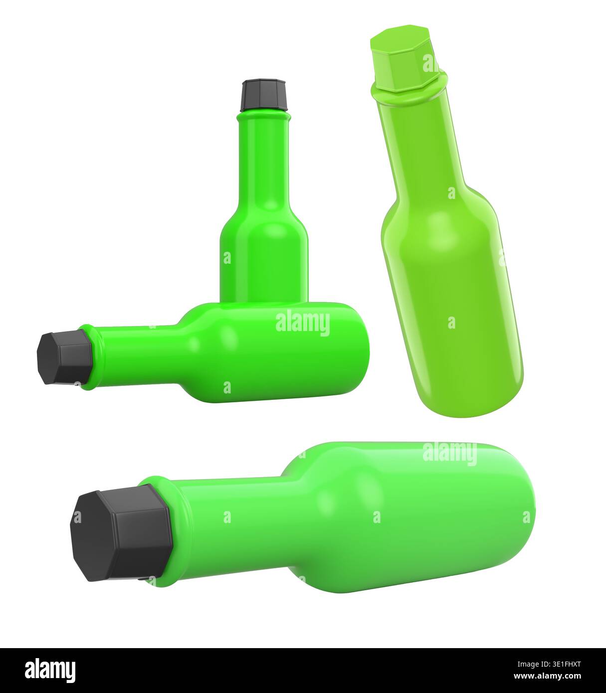 Set of glossy plastic sauce bottles with colorful caps, isolated on a ...