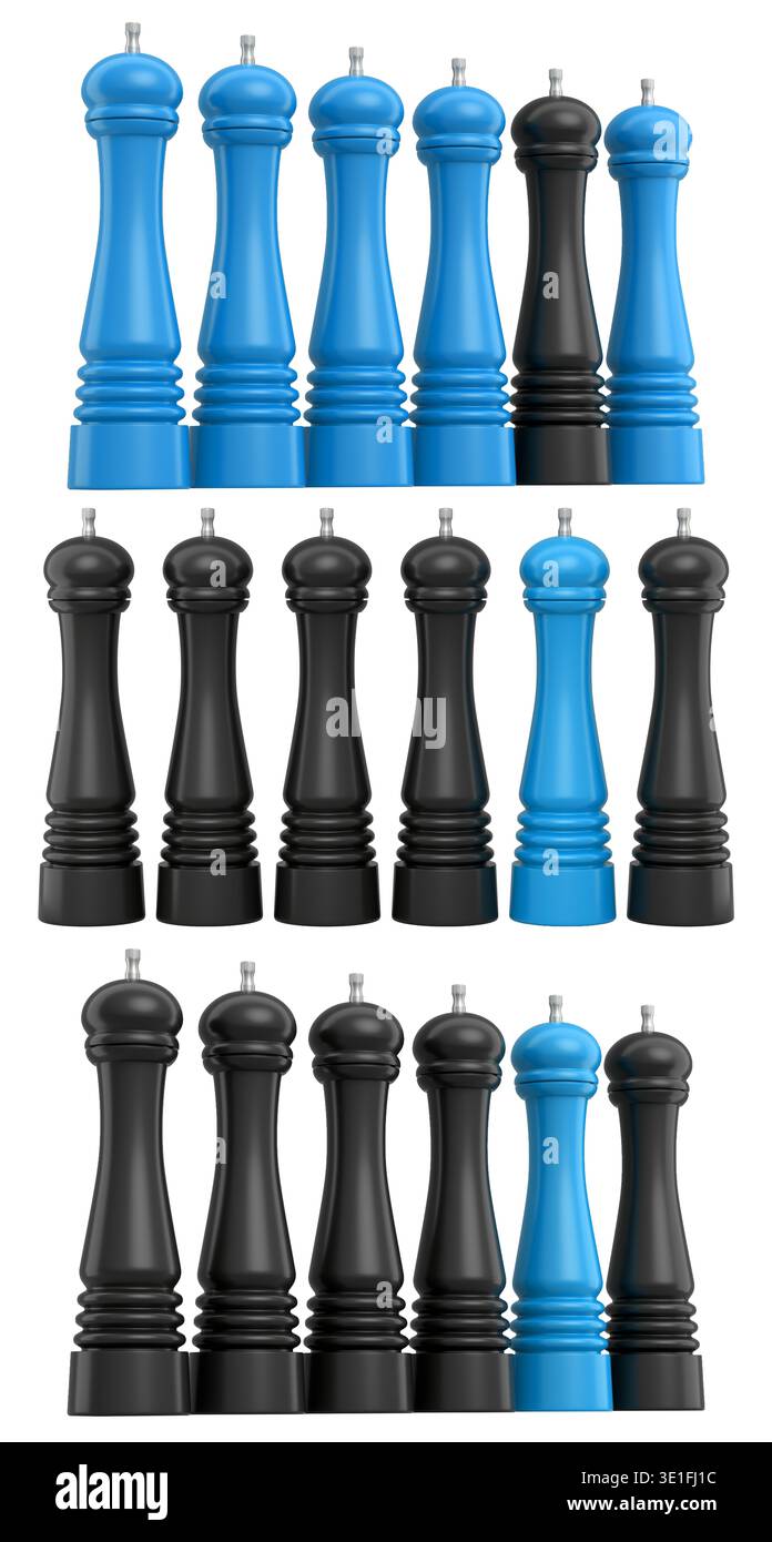 Set of colorful salt and pepper grinders isolated on a white background ...