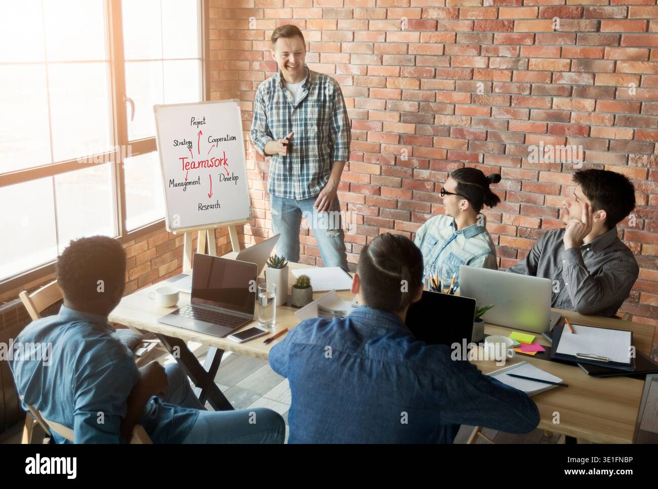 Team leader making teamwork presentation Stock Photo
