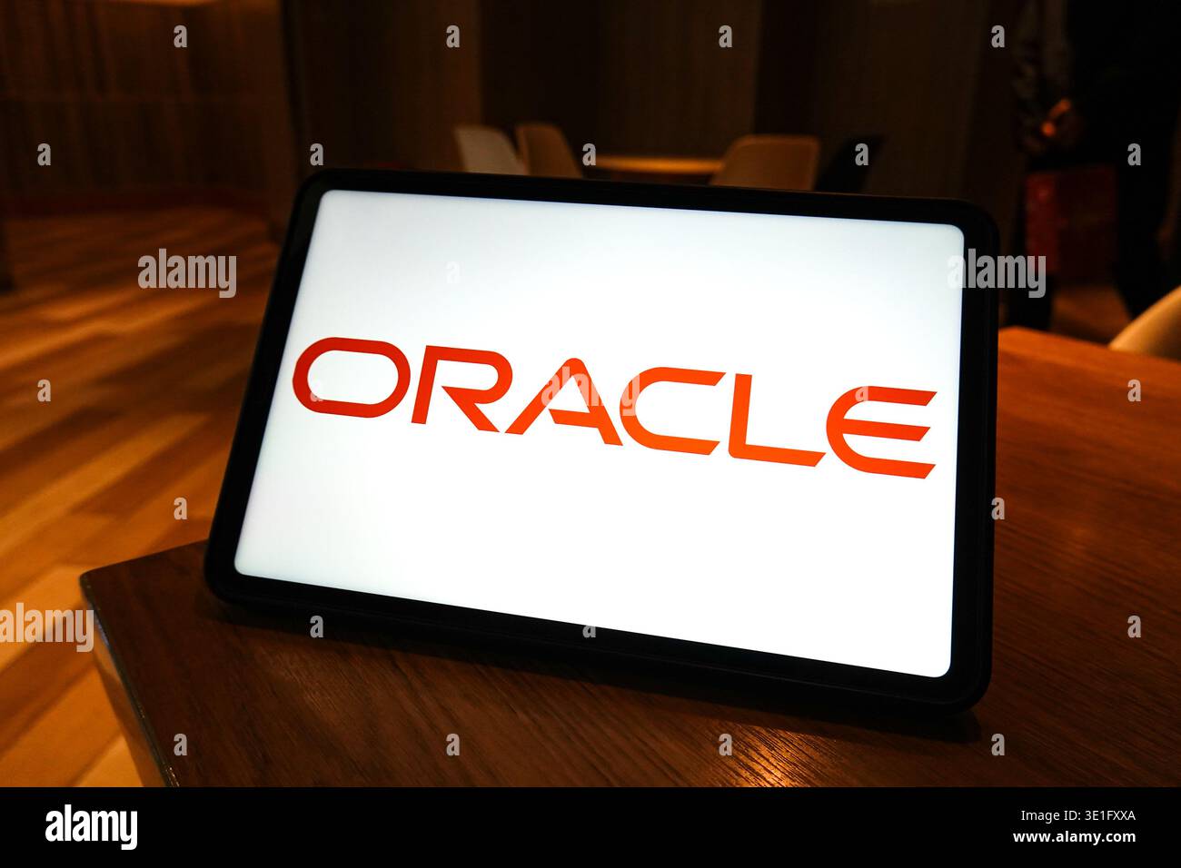 China. 14th Mar, 2026. In this photo illustration, the Oracle logo is ...