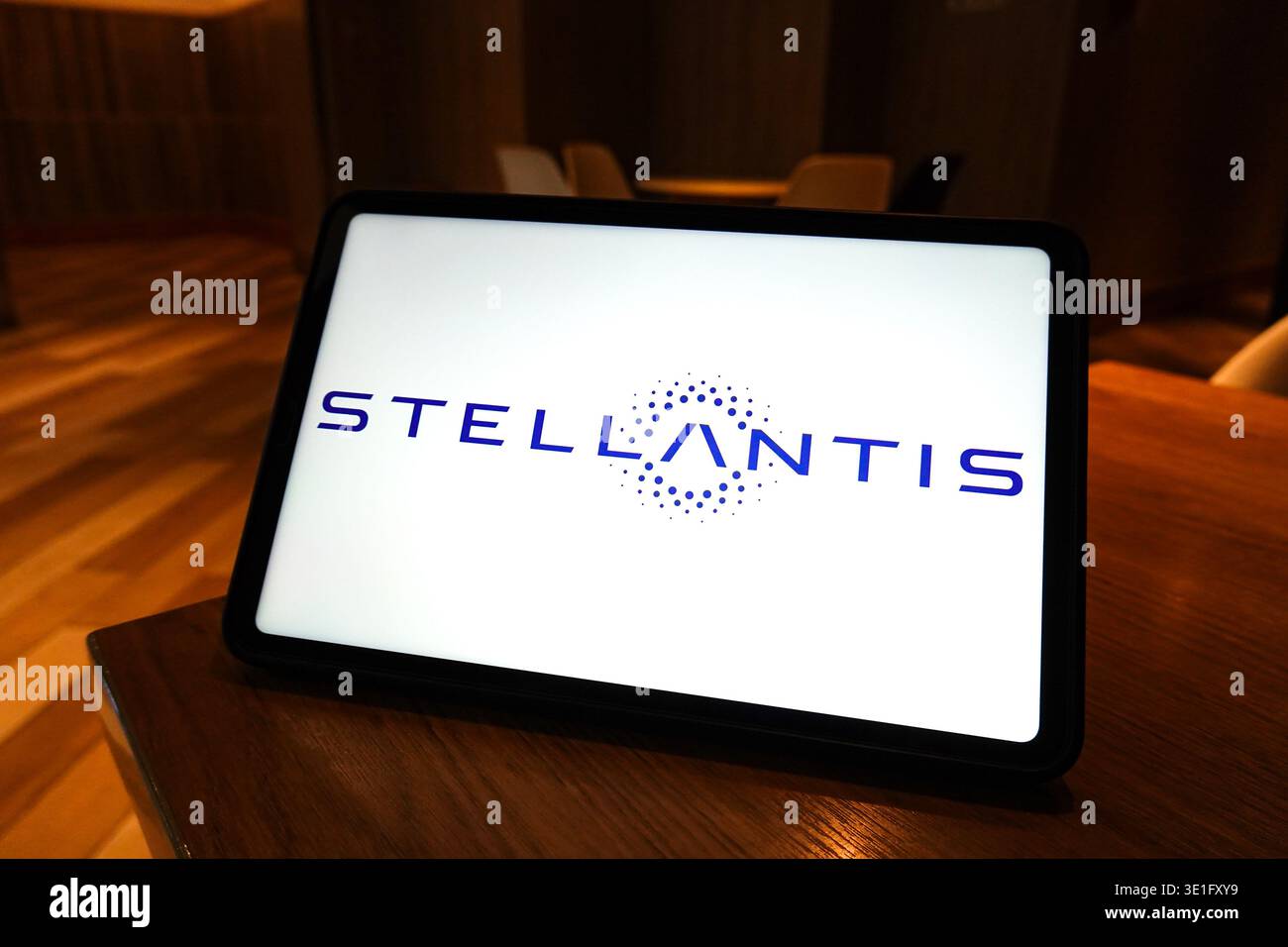 China. 14th Mar, 2026. In this photo illustration, the Stellantis logo ...